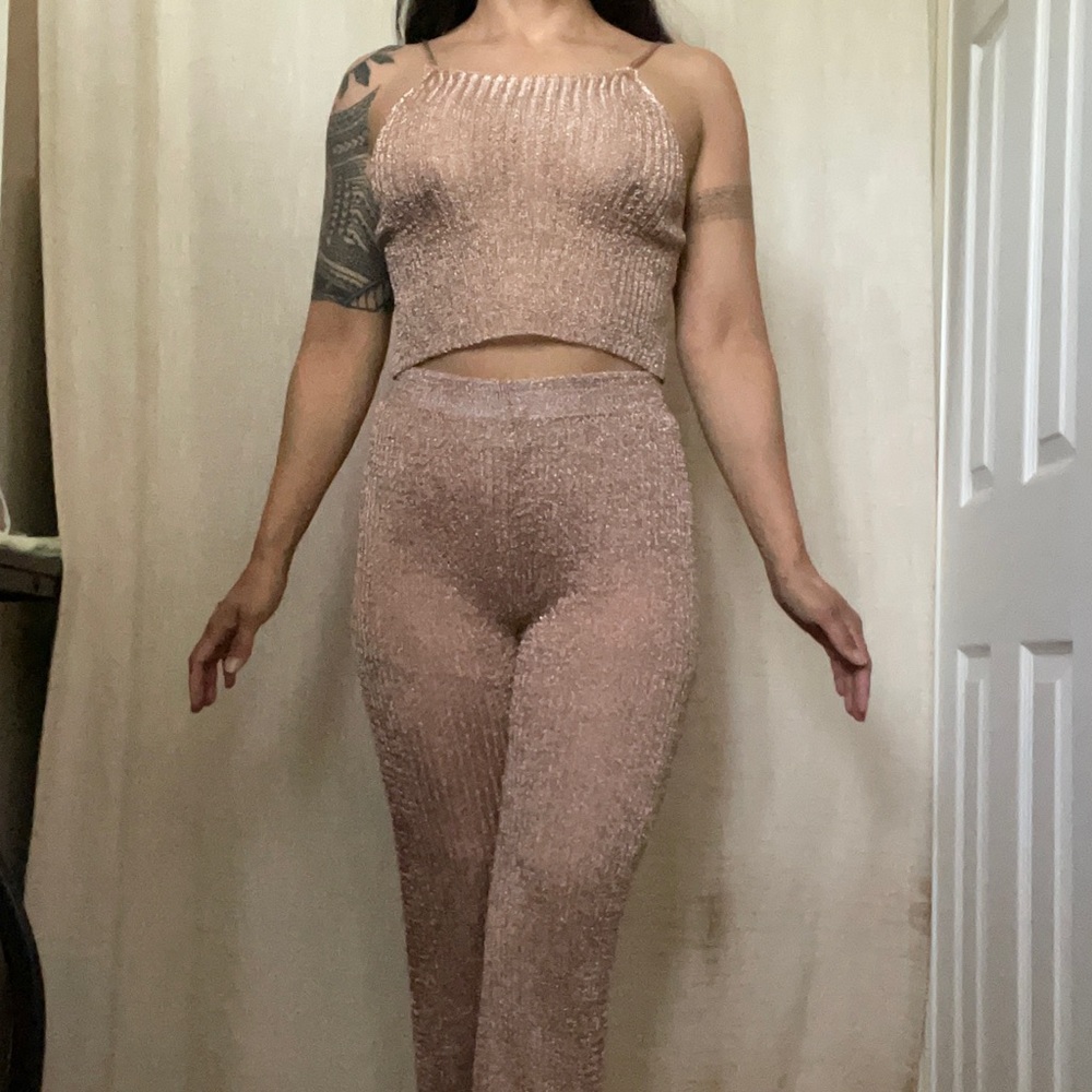 A.PEACH Metallic Rose Gold Pant Set